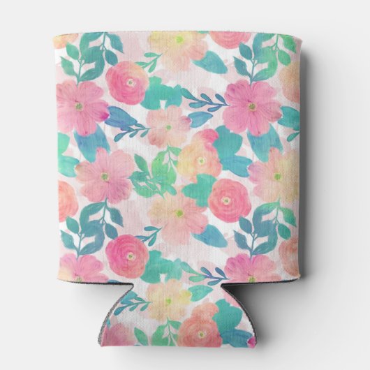 ピンクブルーハンド絵を描フローラガーリーデザイン 缶クーラー (裏面)