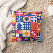 ピンクブルーバウハウスクリスマスフェスティバルホリディーズ クッション (ブランケット)