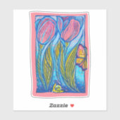 ピンクブルーバタフライカタツムリ春ガーデン シール (シート)