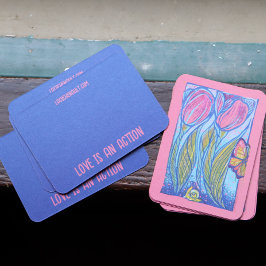 ピンクブルーバタフライカタツムリ春ガーデン 名刺