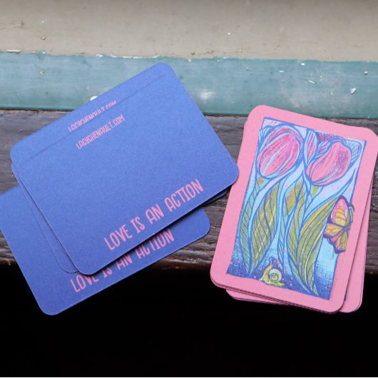 ピンクブルーバタフライカタツムリ春ガーデン 名刺