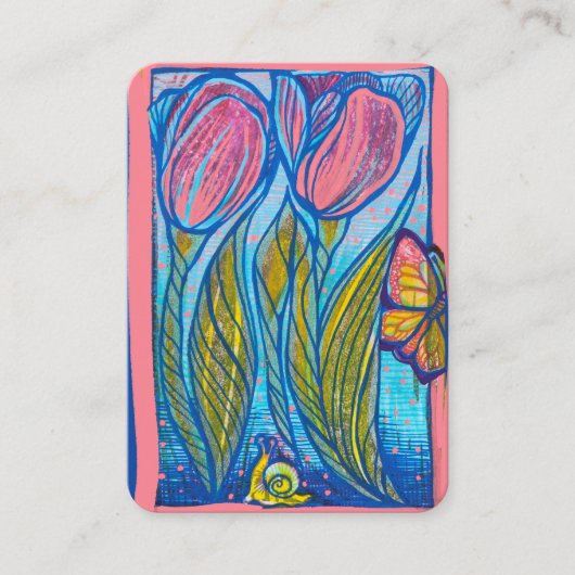 ピンクブルーバタフライカタツムリ春ガーデン 名刺 (正面)