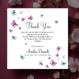 ピンクブルーバタフライ葬儀サンキューカード 招待状