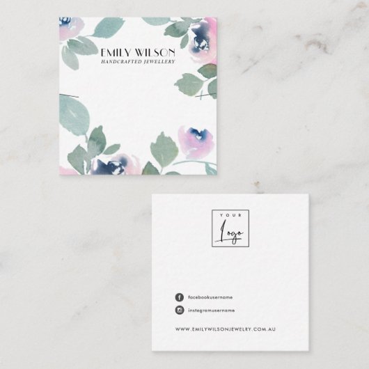 ピンクブルーバラフローラネックレスブレスレットディスプレイ スクエア名刺 (正面/裏面)