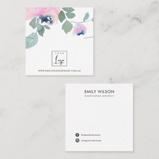 ピンクブルーバラフローラブレスレックスディスプレイ スクエア名刺 (正面/裏面)