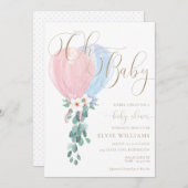 ピンクブルーバルーンオベビーベビーシャワー 招待状 (正面/裏面)