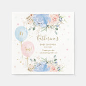 ピンクブルーバルーンフローラツインズベビーシャワー スタンダードカクテルナプキン (正面)