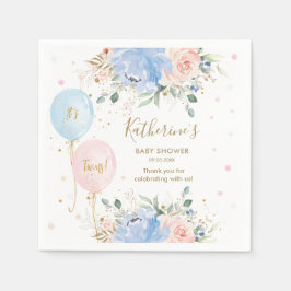 ピンクブルーバルーンフローラツインズベビーシャワー スタンダードカクテルナプキン