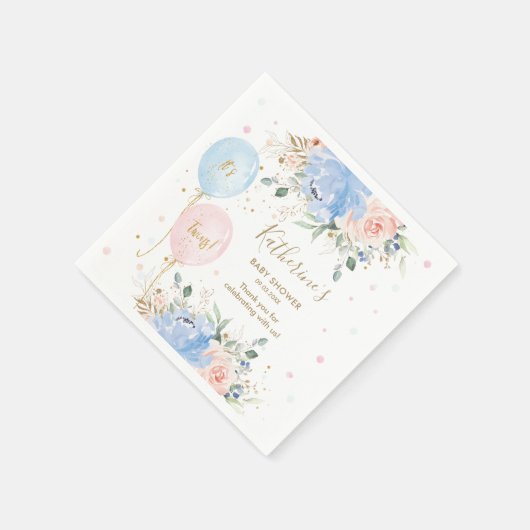 ピンクブルーバルーンフローラツインズベビーシャワー スタンダードカクテルナプキン (角)