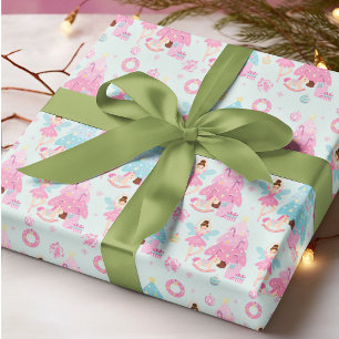 ピンクブルーバレエリーナフェアリークリスマスツリー ラッピングペーパー