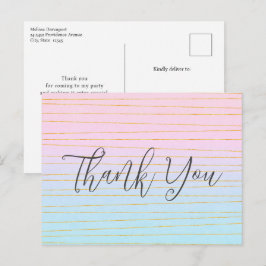 ピンクブルーパステルグラデーションと金ゴールドラインありがとう ポストカード