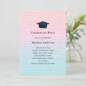 ピンクブルーパステルグラデーションと金ゴールドライン卒業 招待状 (スタンド正面)