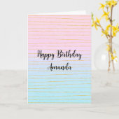 ピンクブルーパステルグラデーションと金ゴールド線誕生日 カード (黄色い花)