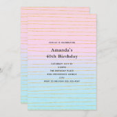 ピンクブルーパステルグラデーションと金ゴールド線誕生日 招待状 (正面/裏面)