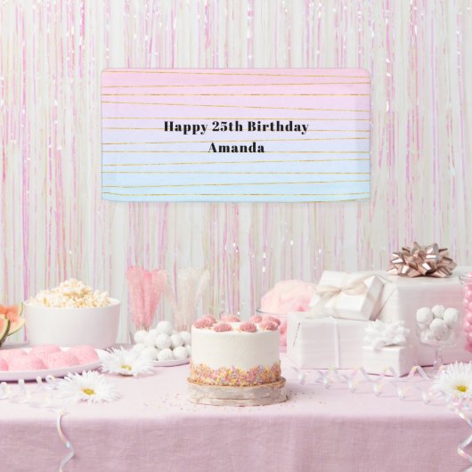 ピンクブルーパステルグラデーションと金ゴールド線誕生日 横断幕 (パーティー)