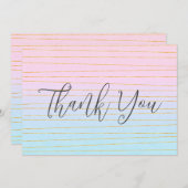 ピンクブルーパステルグラデーション(金ゴールド線) サンキューカード (正面/裏面)