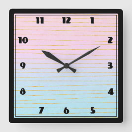 ピンクブルーパステルグラデーション(金ゴールド線) スクエア壁時計
