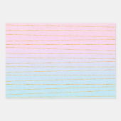 ピンクブルーパステルグラデーション(金ゴールド線) ラッピングペーパーシート (正面3)