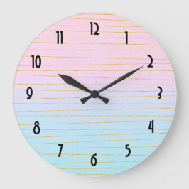 ピンクブルーパステルグラデーション(金ゴールド線) ラージ壁時計