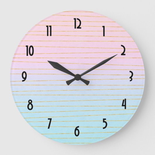 ピンクブルーパステルグラデーション(金ゴールド線) ラージ壁時計 (正面)
