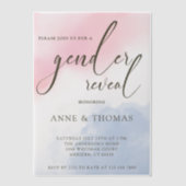 ピンクブルーパステルジェンダーリビールパーティー ベラム紙招待状 (正面)