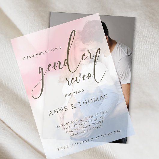 ピンクブルーパステルジェンダーリビールパーティー ベラム紙招待状