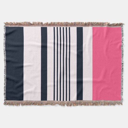 ピンクブルーパステルストライプ スローブランケット (正面)