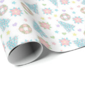 ピンクブルーパステルホリデーパターンエレガントクリスマス ラッピングペーパー (ロールコーナー)