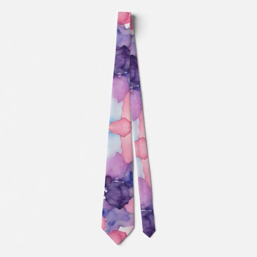 ピンクブルーパープルウォーター絵を描カラーフュージョン ネクタイ (正面)