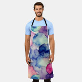 ピンクブルーパープルウォーター絵を描カラー融合 エプロン (着用した状態)