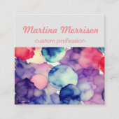 ピンクブルーパープルウォーター絵を描カラー融合 スクエア名刺 (正面)