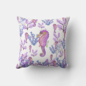 ピンクブルーパープルシーホースコーラルビーチコースト クッション (裏面)