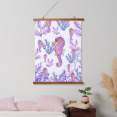 ピンクブルーパープルシーホースコーラルビーチコースト 吊り下げ型タペストリー (寝室)