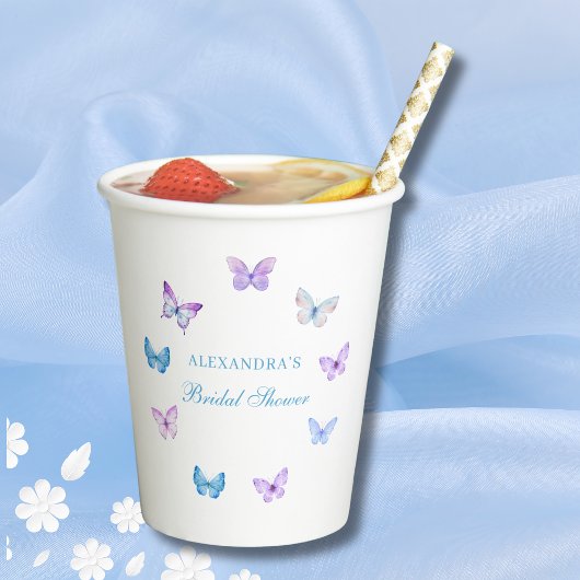 ピンクブルーパープルバタフライブライダルシャワー 紙コップ