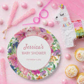 ピンクブルーパープルフローラホワイト金ゴールドベビーシャワー ペーパープレート (パーティー)
