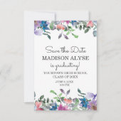 ピンクブルーパープルフローラ卒業救期日 招待状 (正面)