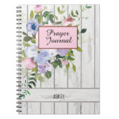 ピンクブルーパープルフローラ木材名祈りの言葉ジャーナル ノートブック (正面)