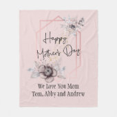 ピンクブルーパープルフローラ母の日パーソナライズされた フリースブランケット (正面)