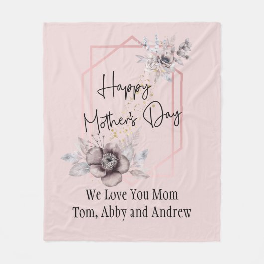 ピンクブルーパープルフローラ母の日パーソナライズされた フリースブランケット (正面)