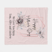 ピンクブルーパープルフローラ母の日パーソナライズされた フリースブランケット (正面(横))