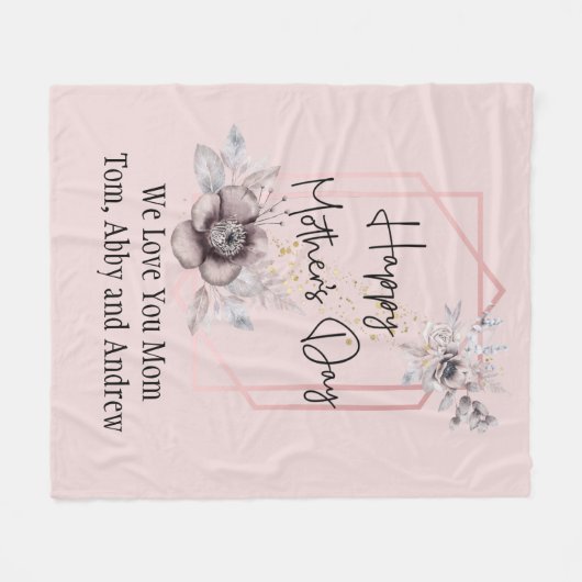 ピンクブルーパープルフローラ母の日パーソナライズされた フリースブランケット (正面(横))