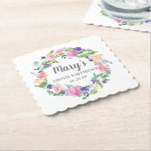 ピンクブルーパープルフローラ100誕生日 ペーパーコースター (アングル)