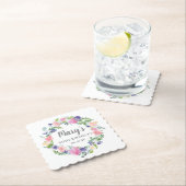 ピンクブルーパープルフローラ80誕生日 ペーパーコースター (インサイチュ)