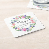 ピンクブルーパープルフローラ80誕生日 ペーパーコースター (アングル)