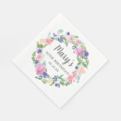 ピンクブルーパープルフローラ90誕生日 スタンダードランチョンナプキン (角)