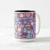 ピンクブルーパープルブラウンバレンタインデー ツートーンマグカップ (正面右)