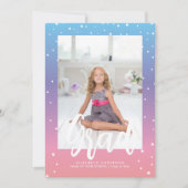 ピンクブルーパープルレインボーグラデーション卒業写真 案内状 (正面)