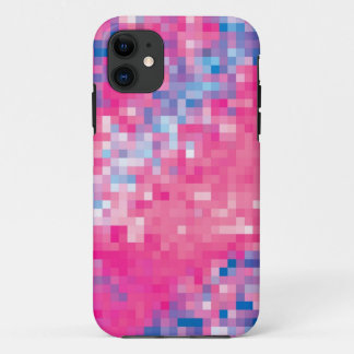 ピンクブルーパープル抽象芸術モザイク正方形パターン iPhone 11 ケース