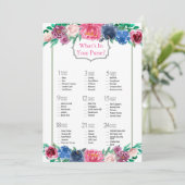 ピンクブルーパープル絵を描牡丹ブライダルシャワーゲーム 招待状 (スタンド正面)