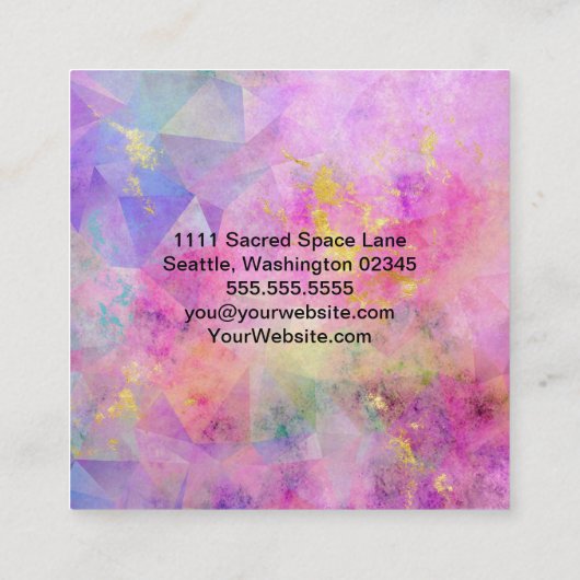 ピンクブルーパープル金ゴールド抽象芸術 スクエア名刺 (裏面)
